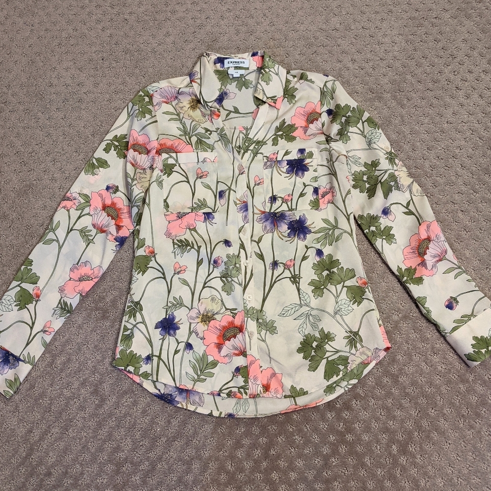 2/$9 Express floral long sleeve button up shirt